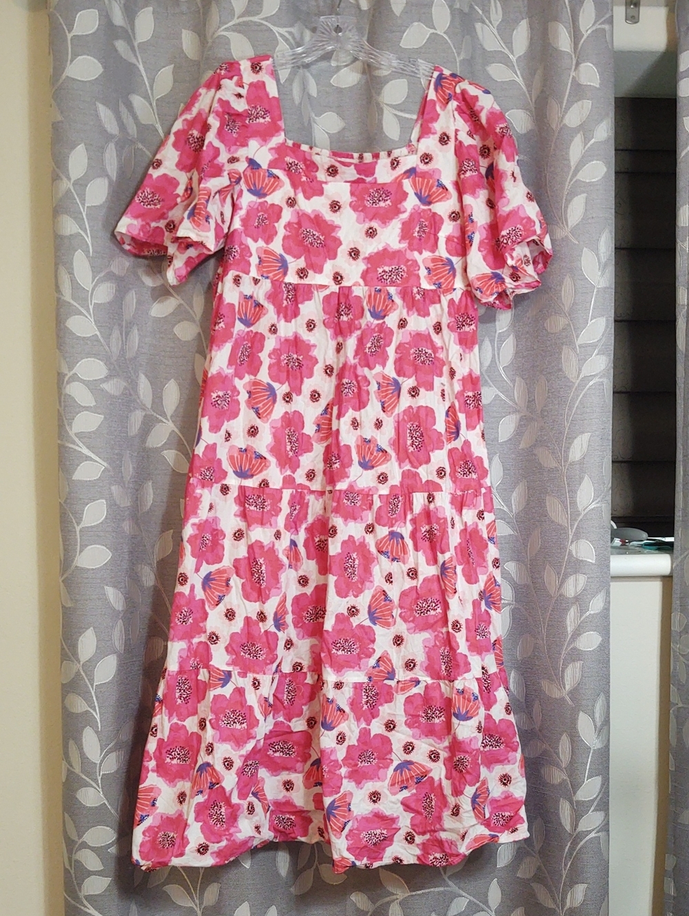 Chic Soul Pink Floral Tiered Short-Sleeve Cotton Dress size 2x